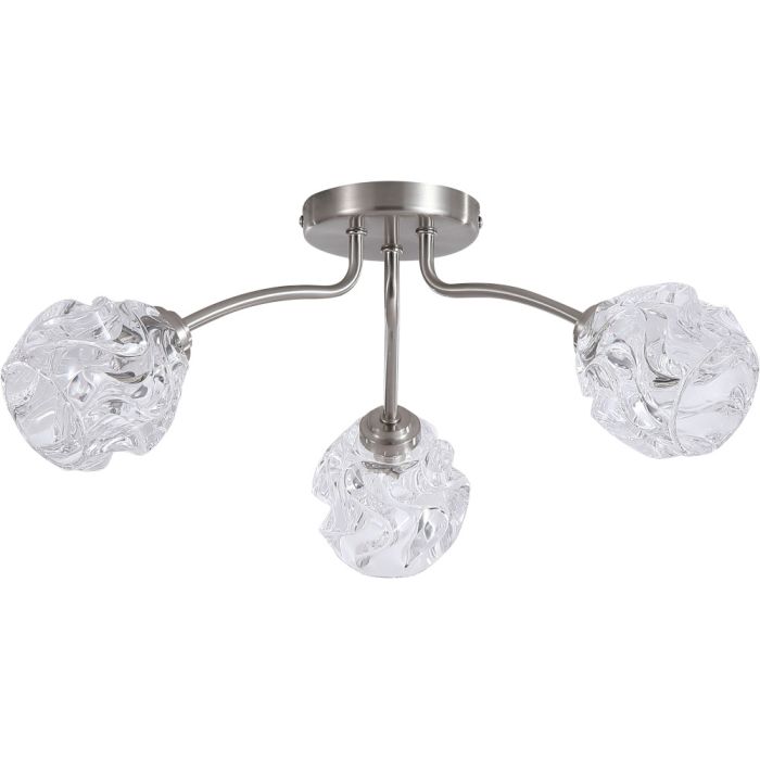 Searchlight Astral 11523-3SN staalkleurige plafondlamp met drie armen met elk een glazen kap met structuur