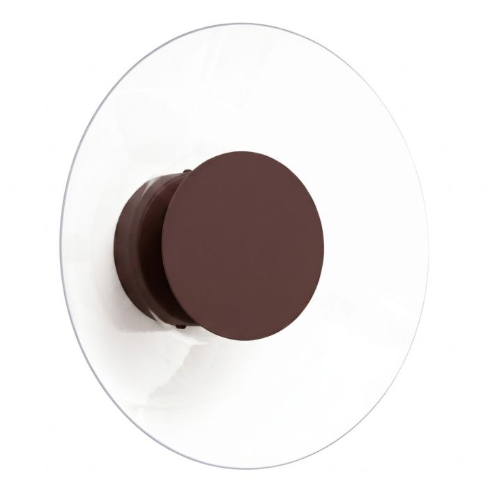 bruine ronde wandlamp van 28 cm in diameter met brede plexiglas rand en geïntegreerde LED voor licht langs de muur 
