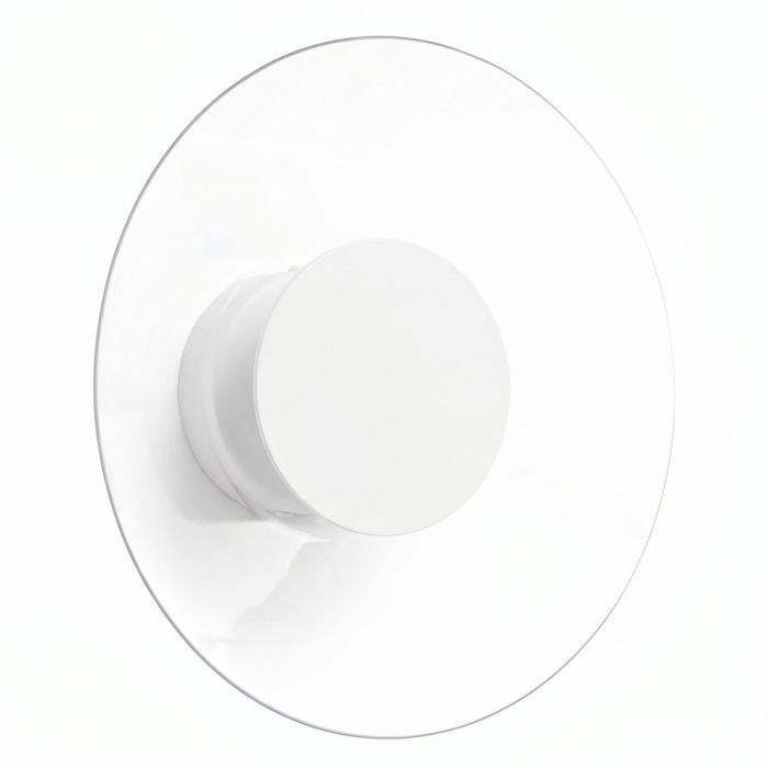 witte ronde wandlamp van 28 cm in diameter met brede plexiglas rand en geïntegreerde LED voor licht langs de muur 