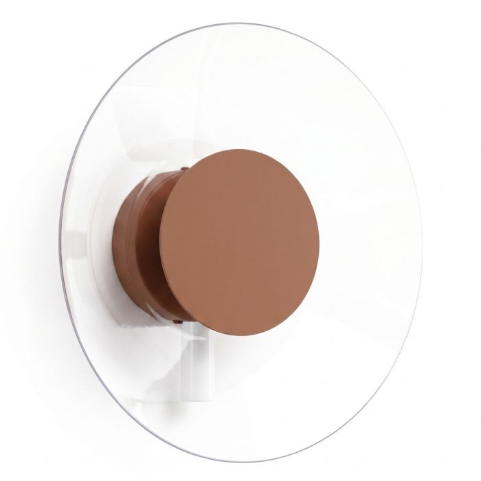 mokka bruin ronde wandlamp van 28 cm in diameter met brede plexiglas rand en geïntegreerde LED voor licht langs de muur 
