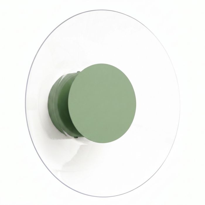 saliegroen ronde wandlamp van 28 cm in diameter met brede plexiglas rand en geïntegreerde LED voor licht langs de muur 