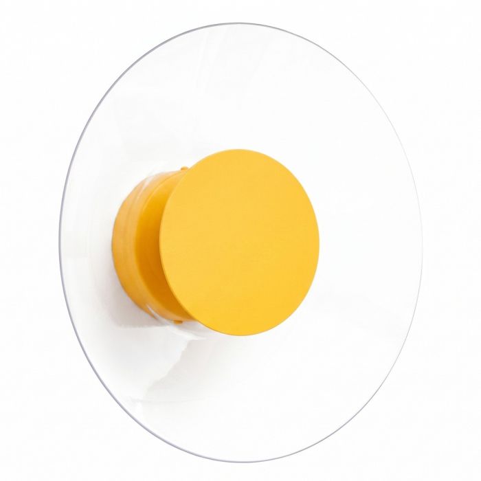geel ronde wandlamp van 28 cm in diameter met brede plexiglas rand en geïntegreerde LED voor licht langs de muur 