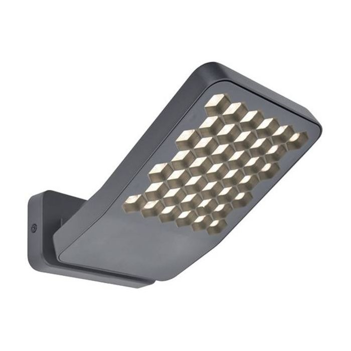 Lutec Atlantis antraciet grijze schijnwerper van 22,2 cm diep met honingraat structuur voor de LED unit