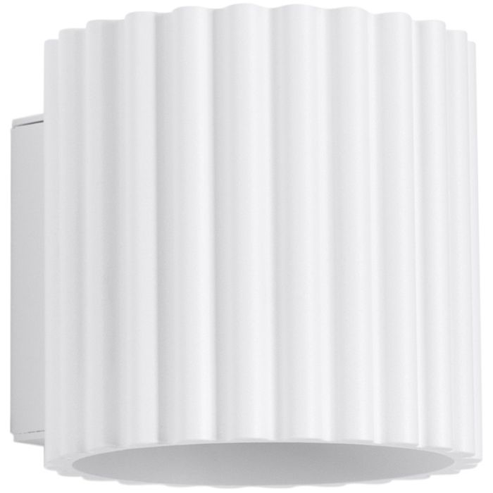 Sollux Aura wit geribbeld cilindervormige wandlamp van 10 cm in hoogte met een G9 lampje erin