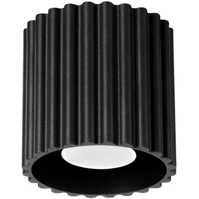 Sollux Aura zwart geribbeld cilindervormige plafondlamp van 10 cm in diameter met een GU10 lampje erin