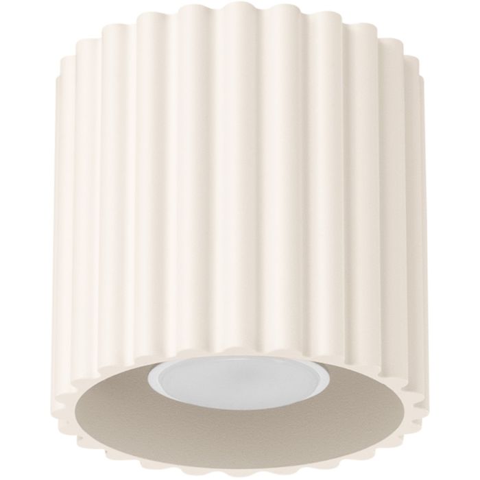 Sollux Aura beige geribbeld cilindervormige plafondlamp van 10 cm in diameter met een GU10 lampje erin