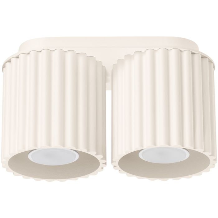 Sollux Aura beige plafondlamp van 21 cm breed met twee geribbeld cilindervormige kappen naast elkaar met elk een GU10 lamp