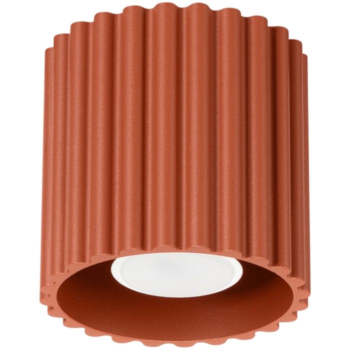 Sollux Aura oker rood geribbeld cilindervormige plafondlamp van 10 cm in diameter met een GU10 lampje erin