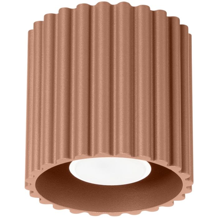 Sollux Aura mokka bruin geribbeld cilindervormige plafondlamp van 10 cm in diameter met een GU10 lampje erin