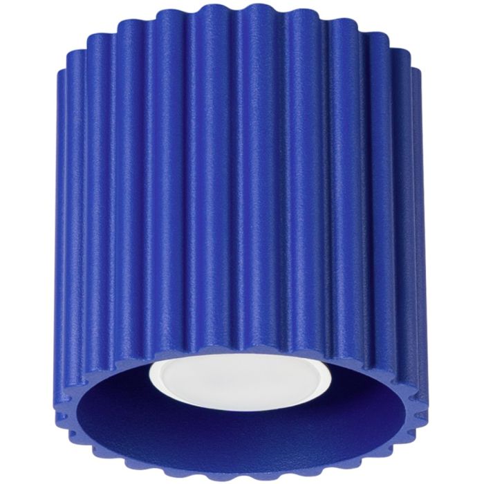 Sollux Aura marine blauw geribbeld cilindervormige plafondlamp van 10 cm in diameter met een GU10 lampje erin