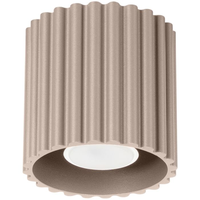 Sollux Aura taupe kleurig geribbeld cilindervormige plafondlamp van 10 cm in diameter met een GU10 lampje erin