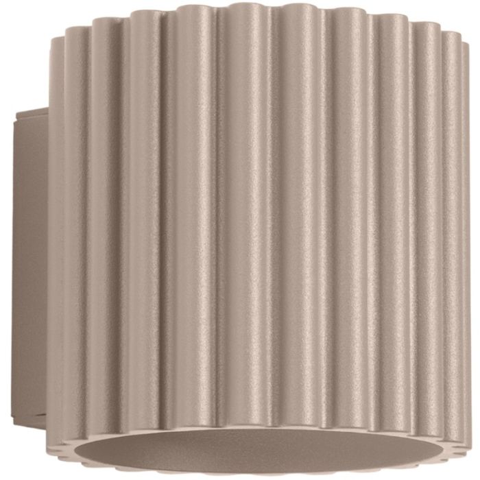 Sollux Aura taupe kleurig geribbeld cilindervormige wandlamp van 10 cm in hoogte met een G9 lampje erin