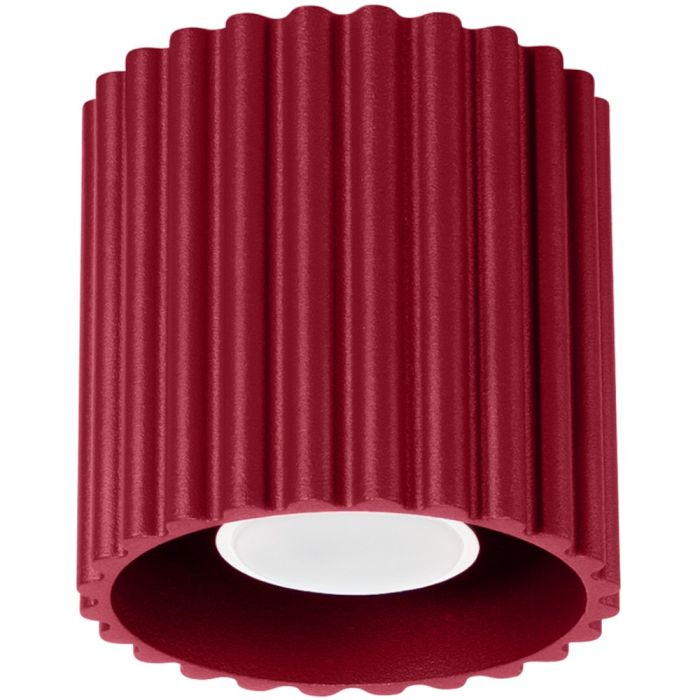Sollux Aura burgundy geribbeld cilindervormige plafondlamp van 10 cm in diameter met een GU10 lampje erin