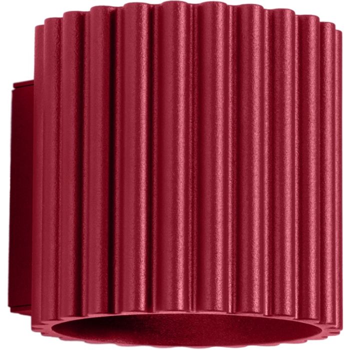 Sollux Aura burgundy geribbeld cilindervormige wandlamp van 10 cm in hoogte met een G9 lampje erin