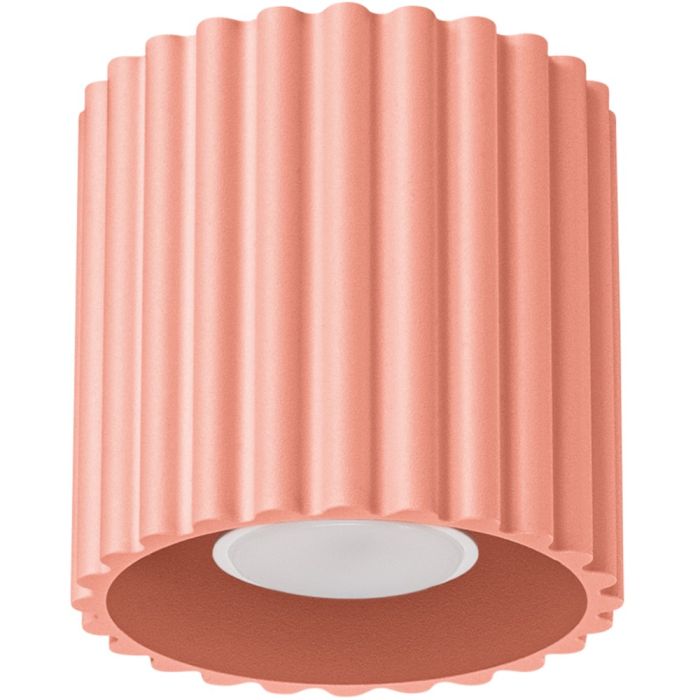 Sollux perzik kleurig geribbeld cilindervormige plafondlamp van 10 cm in diameter met een GU10 lampje erin