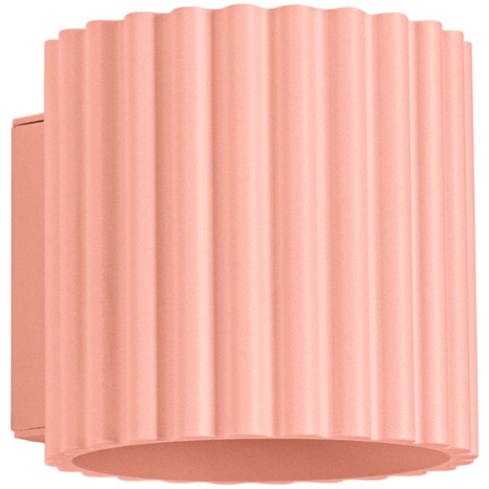 Sollux Aura perzikkleurig geribbeld cilindervormige wandlamp van 10 cm in hoogte met een G9 lampje erin