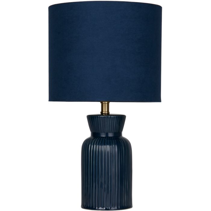Searchlight Ava EU62922BL blauwe tafellamp van 39cm hoog met flesvormige voet van keramiek en ronde kap van fluweel