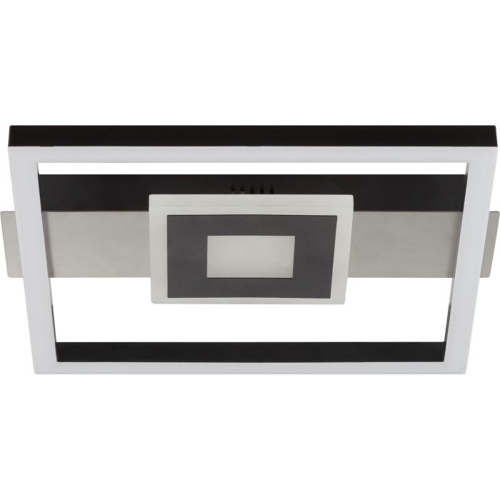 Brilliant Baldo zwarte plafonnière met een lengte van 29,5 cm  bestaande uit een rechthoekige plafondbalk met twee vierkante frames in elkaar met geïntegreerde LED