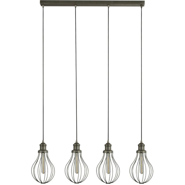 Searchlight Balloon Cage 1384-4PW tinkleurige hanglamp met rechthoekige plafondbalk en vier pendels met elk een kapje van metaaldraad