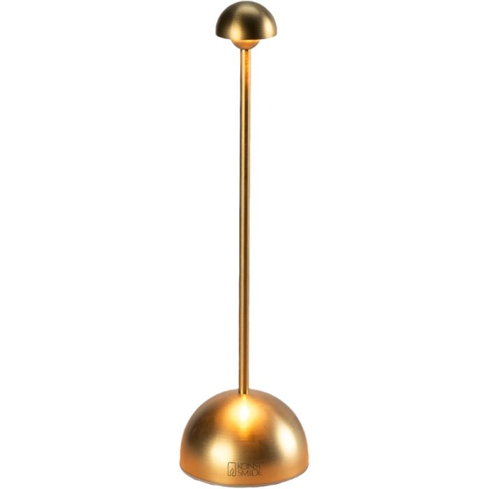 Konstsmide Bandol messing kleurige oplaadbare tafellamp voor buiten van 27 cm hoog met een heel klein metalen kapje