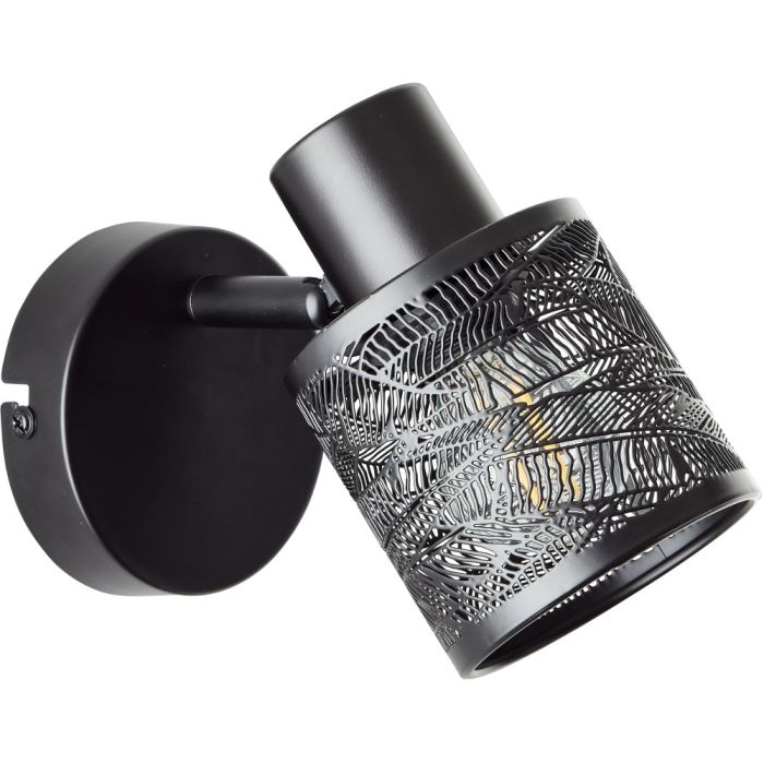 Brilliant Bano 99868/76 zwarte wandspot met kap van zwart metal met open motief