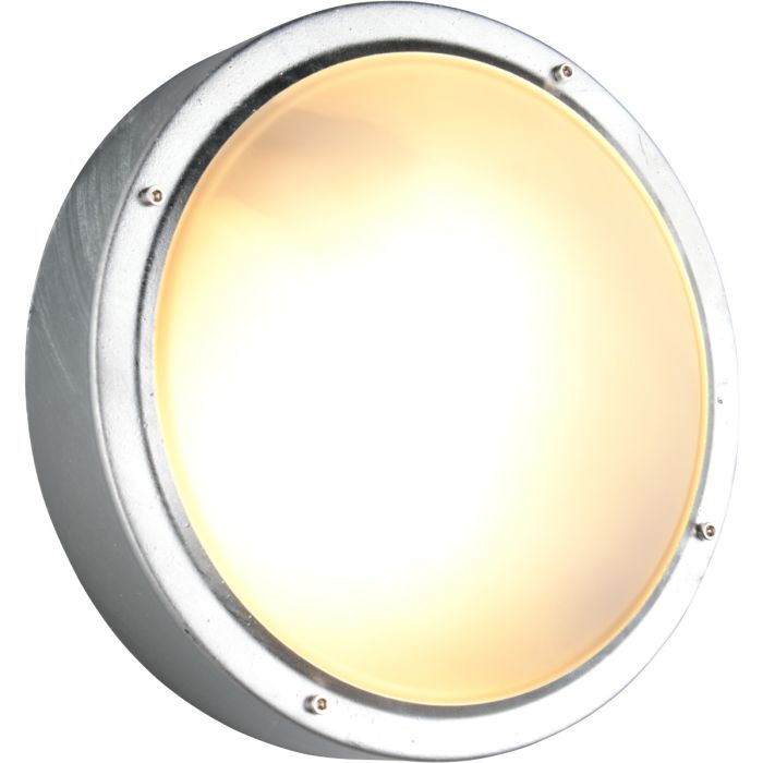 Trio Barito zink kleurige wandlamp voor buiten van 26 cm in diameter met wit schaalvormige kunststof kap