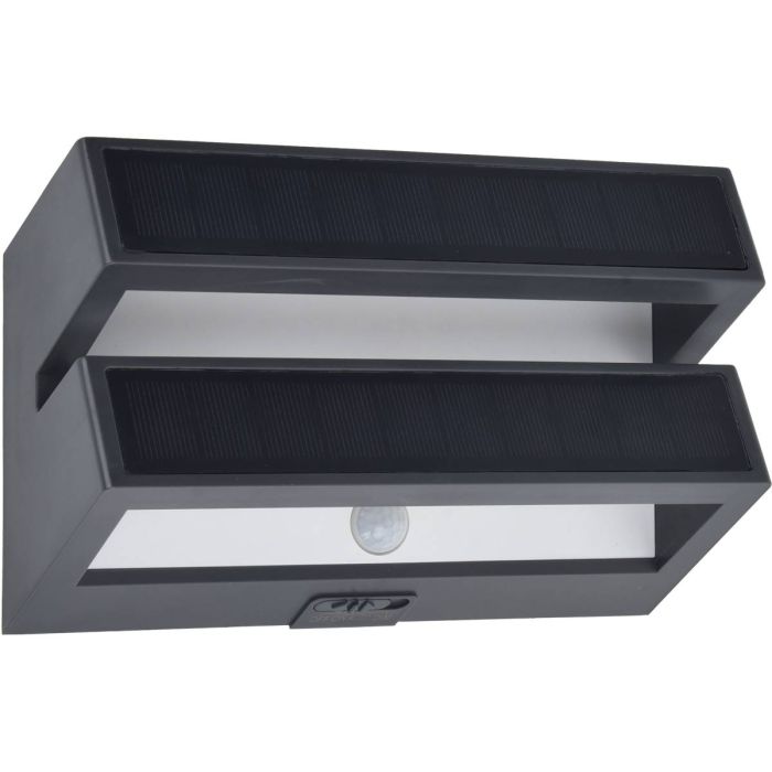 Lutec Barlo antraciet grijze platte wandlamp van 20,8 cm breed en slechts 7,3 cm diep met dubbel zonnepaneel