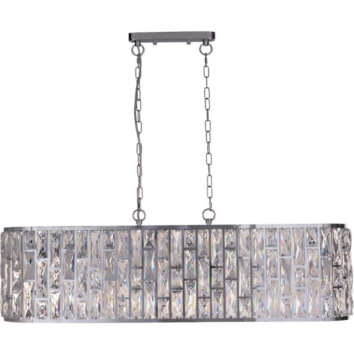 Searchlight Bijou 65818-8CC hanglamp met chromen plafondbalkje en langwerpige kap van 100cm met chromen raamwerk met rechthoekige kristallen