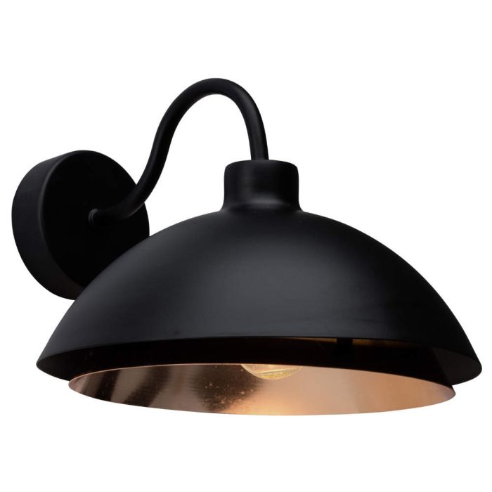 Brilliant Billy 94447/76 zwarte wandlamp met zwart metalen kap en koperkleurige binnenkap