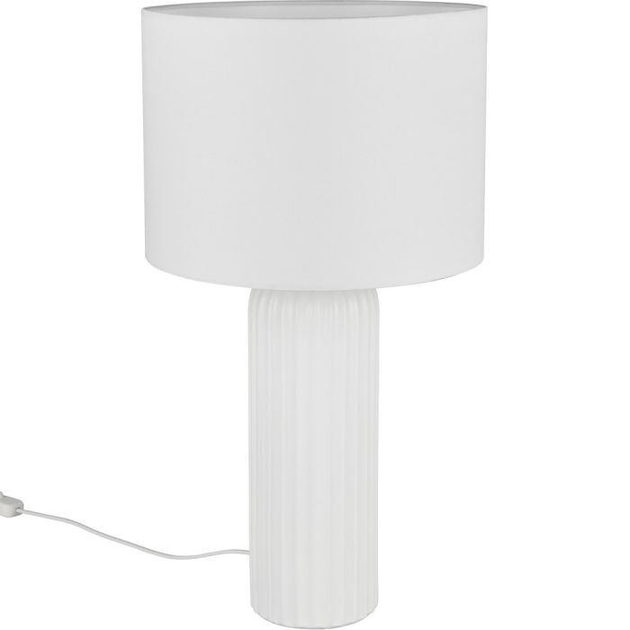 Reality Blair R51811031 witte tafellamp met geribbelde voet van keramiek en ronde kap van textiel