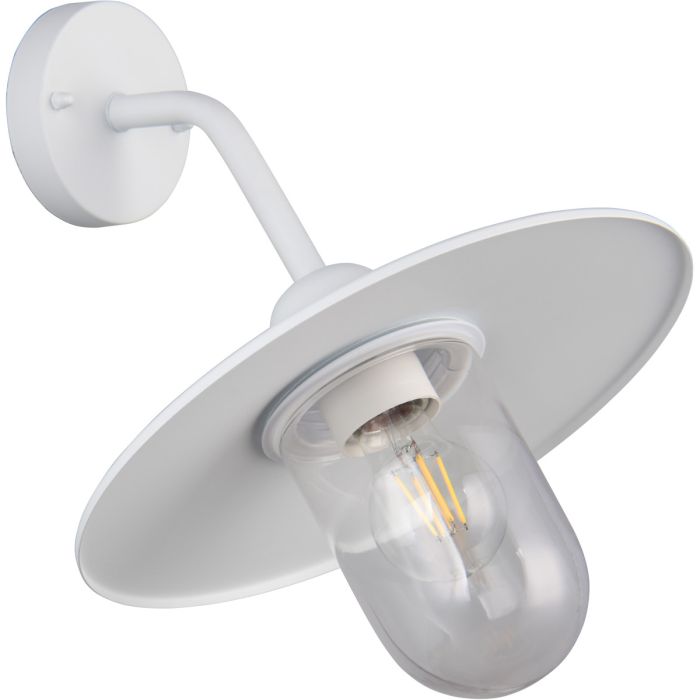 Trio Brenta witte wandlamp voor buiten van 32cm hoog met een transparant glas over de lichtbron