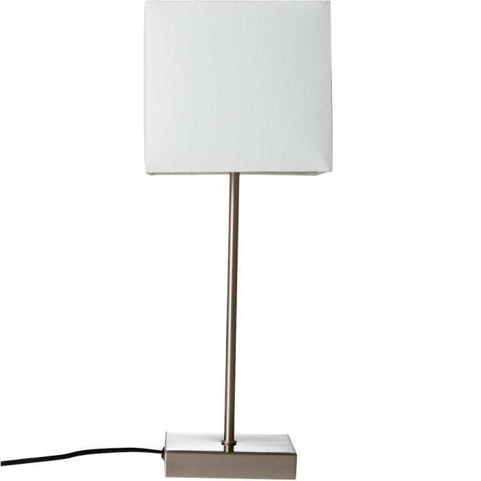 Brilliant Aglae 94873/05 staalkleurig tafellampje met wit vierkant kapje van textiel