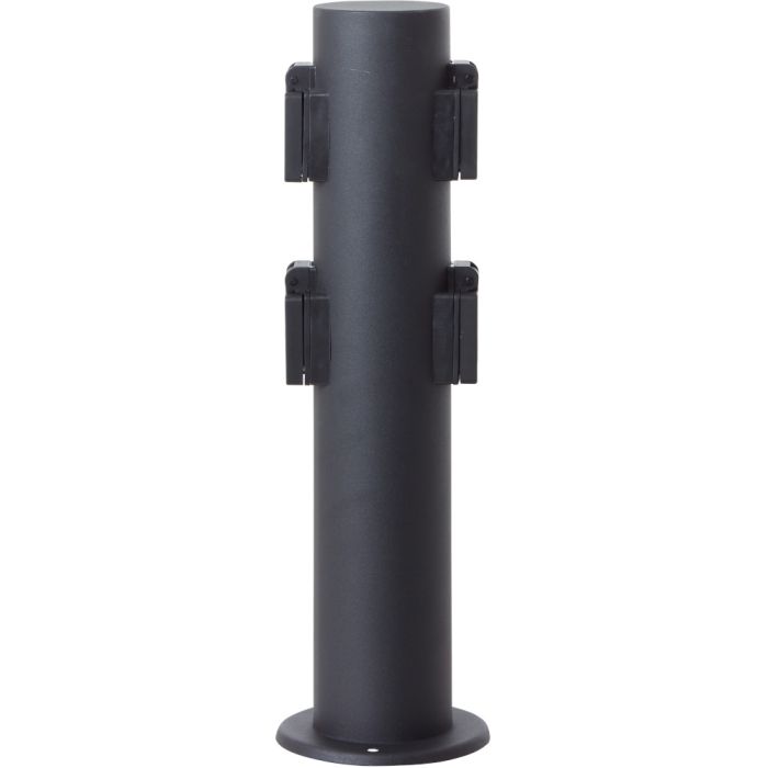 Brilliant Dody 96448A06 zwarte buitenstopcontact met vier stopcontacten twee aan weerszijden van de paal