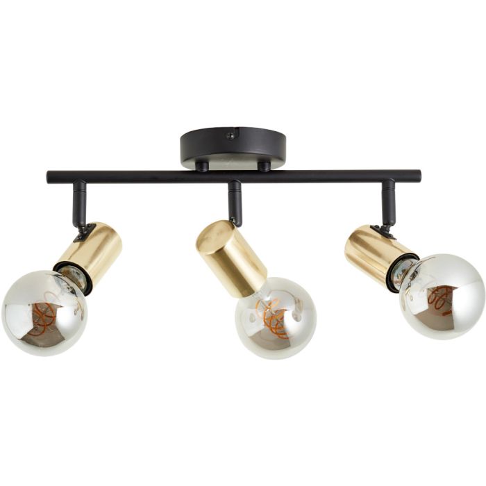 Brilliant Kerry 99715/72 plafondspot met zwarte stang en drie spots met messing fittinghouder en titanium E27 peertje