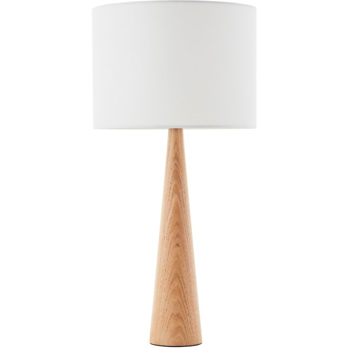 Brilliant Kirou 60046/75 houten kegelvormige tafellamp met witte kap van textiel