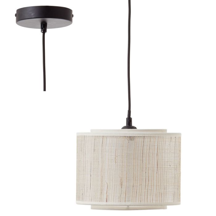 Brilliant Odar 99481/09 hanglamp met zwarte pendel en dubbele kap van beige textiel en papier