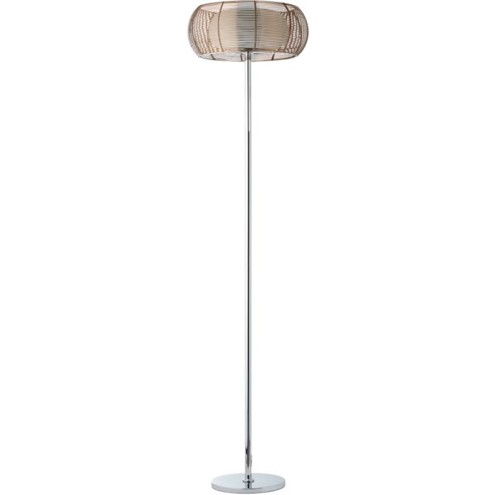 Brilliant Relax 61158/53 chromen vloerlamp met wit glazen kap en bronzen kap van metaaldraad