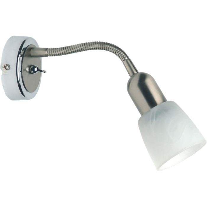 Brilliant Sofia 55390/77 staalkleurige wandspot met albast glazen kapje en schakelaar op het wandplaatje