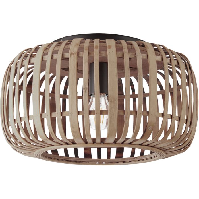 Brilliant Woodrow 97167/20 zwarte plafondplaat met ronde kap van bamboe spijlen