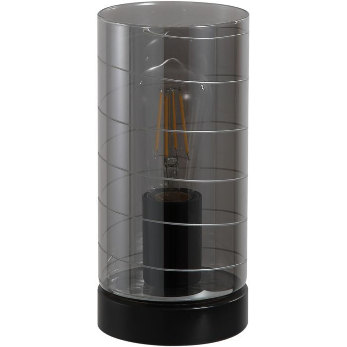 Searchlight Broughton tafellamp met zwarte voet en cilindervormig rookglas met een spiraaldraad erdoor