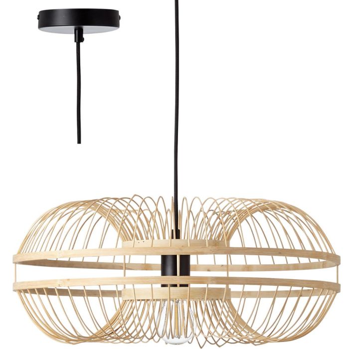 Brilliant Busan 99192/76 zwarte pendel met spiraalvormige kap van bamboe spijlen