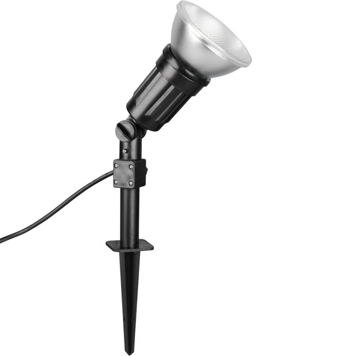 Reality Caceres zwarte tuinspot met E27 LED reflector lamp van 15w en een lumen output van 1500 in 4000K. De spot is 52 cm hoog.