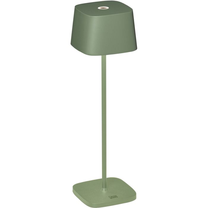 Konstsmide Capri grijsgroene tafellamp op batterijen van 37 cm hoog en touch dimmer op de kop
