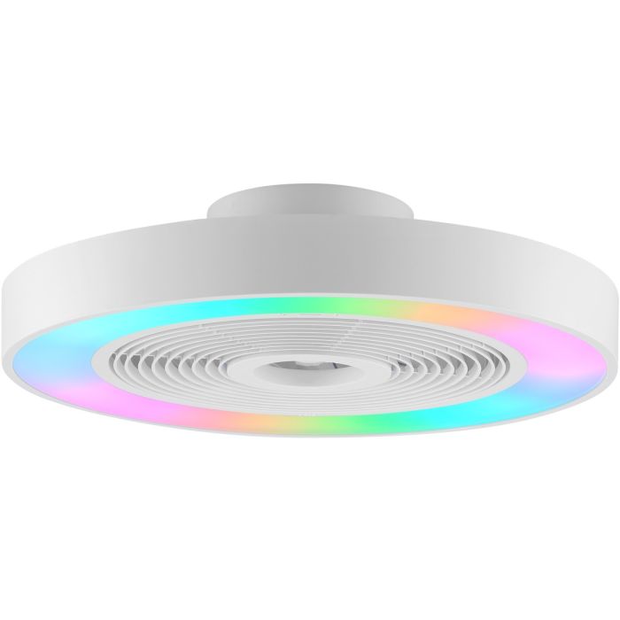 Brilliant Catania witte plafondventilator van 48,6 cm in diameter met LED rand rond de ventilator voor RGB licht of CCT wit licht

