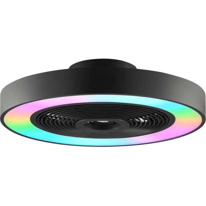 Brilliant Catania zwarte plafondventilator van 48,6 cm in diameter met LED rand rond de ventilator voor RGB licht of CCT wit licht

