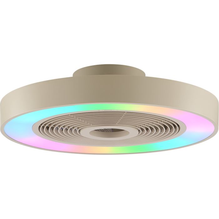 Brilliant Catania beige plafondventilator van 48,6 cm in diameter met LED rand rond de ventilator voor RGB licht of CCT wit licht
