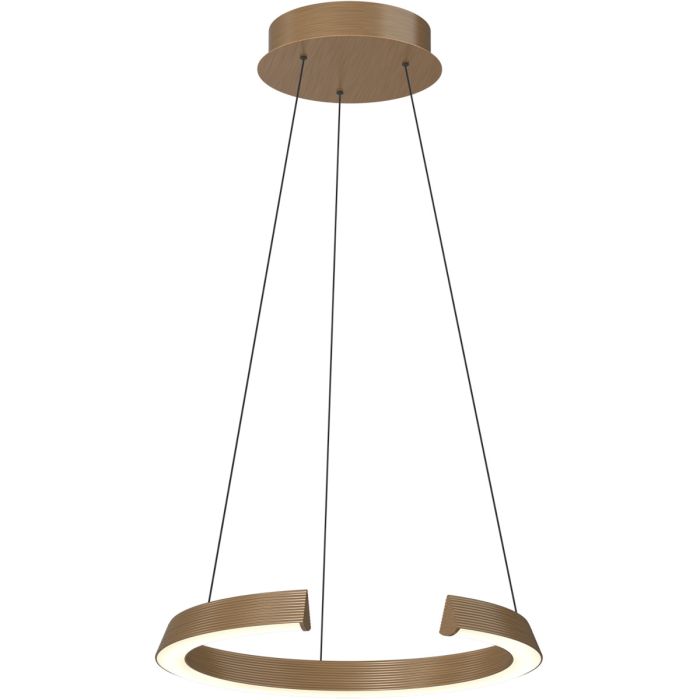 Freelight Cavallo brons-goudkleurige hanglamp met ring-hoefijzer vormige kap met geintegreerde LED en een diameter van 50cm aan drie kabels met katrolsysteem voor de hoogte