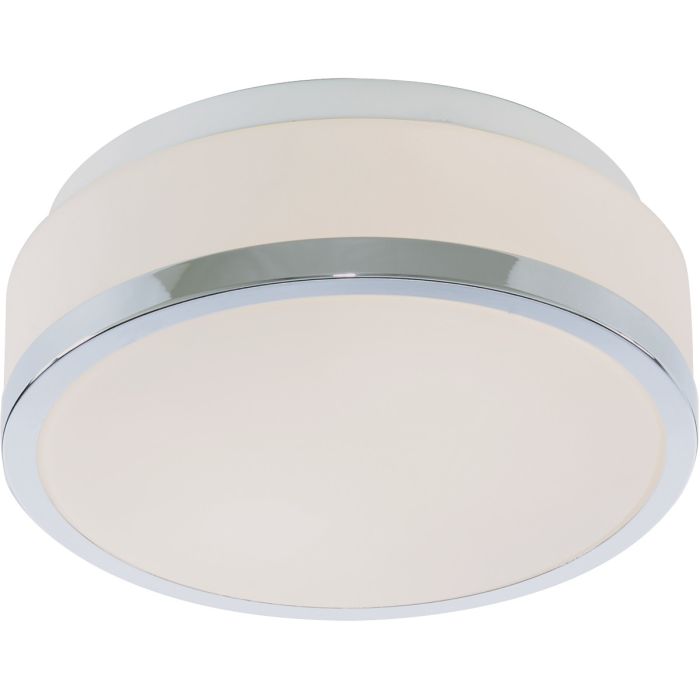 Searchlight Cheese wit glazen badkamer plafondlamp van 23cm in diameter met chromen rand