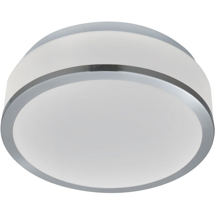 Searchlight Cheese wit glazen badkamer plafondlamp van 23cm in diameter met zilverkleurige rand