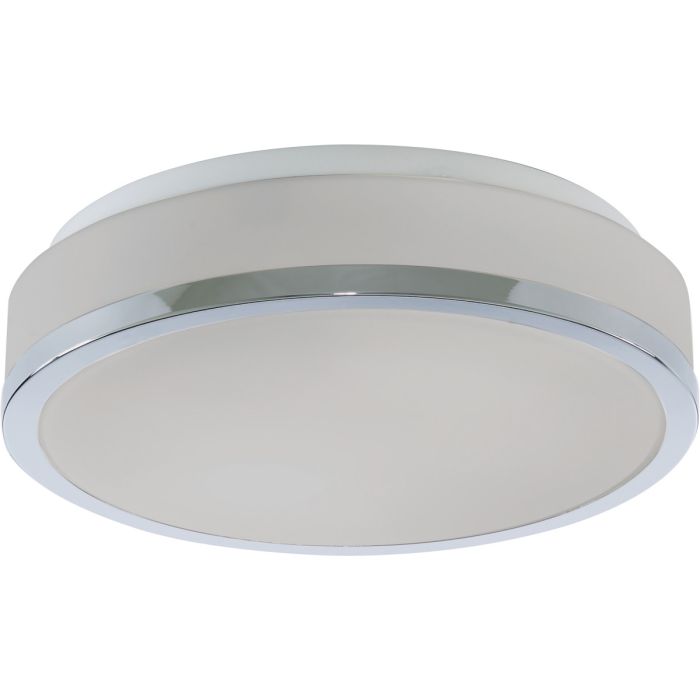 Searchlight Cheese wit glazen badkamer plafondlamp van 28cm in diameter met chromen rand